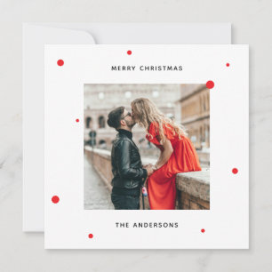 Modern Minimalist Christmas Photo + Red Confetti Holiday Card