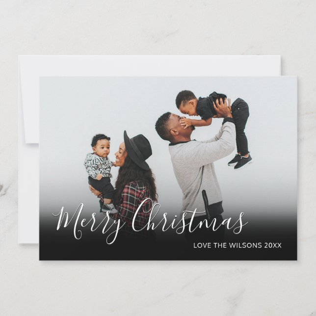 Modern Minimalist Christmas Script Family Photo Holiday Card (Front)