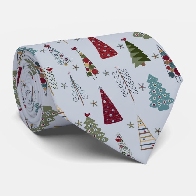 Modern Minimalist Christmas Tree Pattern Blue Red Tie (Rolled)