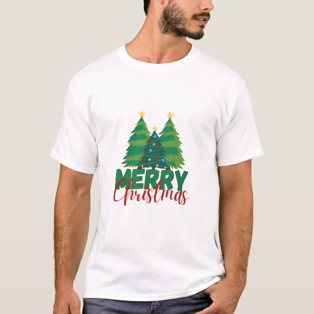 Modern Minimalist Christmas Tree Pattern T-Shirt (Front)