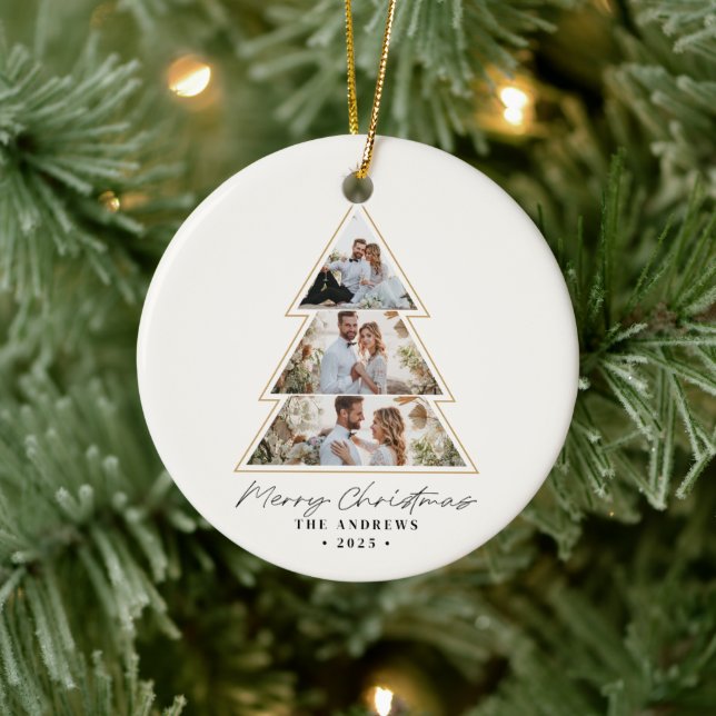Modern Minimalist Christmas Tree Photo Collage Ceramic Ornament (Tree)
