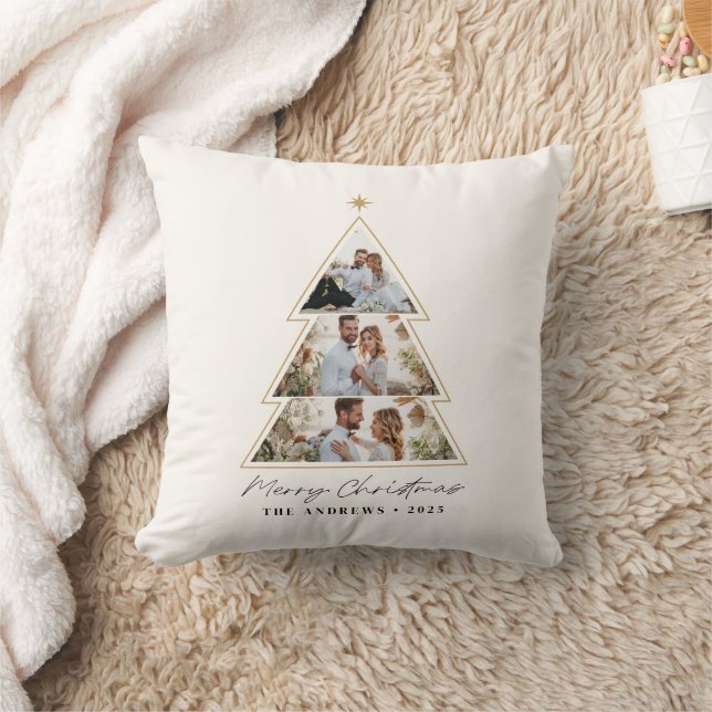 Modern Minimalist Christmas Tree Photo Collage Cushion (Blanket)