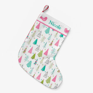 Modern Minimalist Christmas Tree Pink Small Christmas Stocking