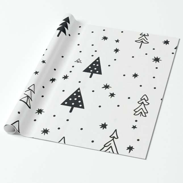Modern Minimalist Christmas Tree Wrapping Paper (Unrolled)