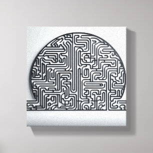 Modern Minimalist Circular Labyrinth - Abstract 3D Canvas Print