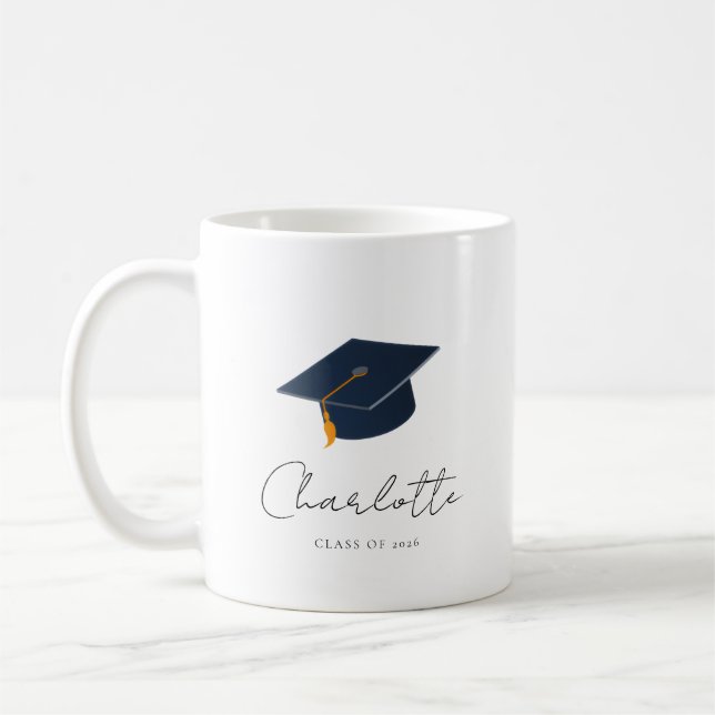 Modern Minimalist Class of 2026 Grad Hat Coffee Mug (Left)