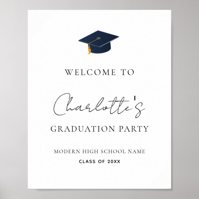 Modern Minimalist Class of 2026 Grad Hat Poster (Front)
