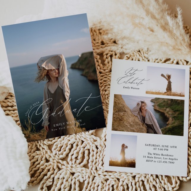 Modern Minimalist Classic Full Photo Graduation Invitation (Creator Uploaded)