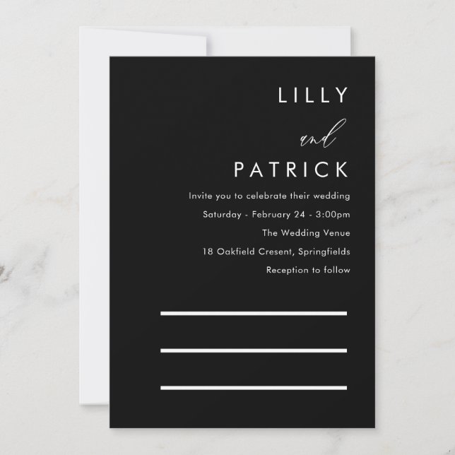 Modern Minimalist Classical Black & White Wedding Invitation (Front)