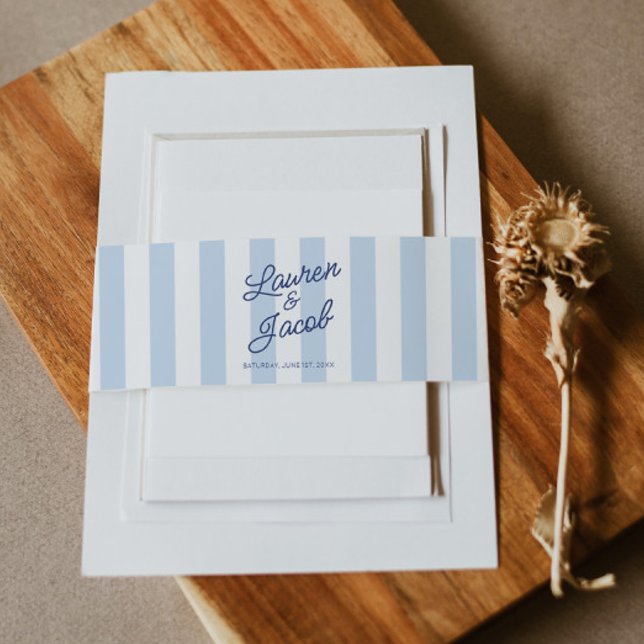 Modern Minimalist Coastal Blue Stripes Wedding Invitation Belly Band (Creator Uploaded)