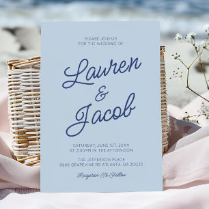 Modern Minimalist Coastal Blue Wedding Invitation