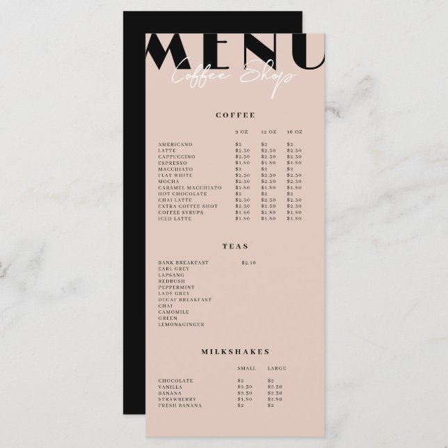 Modern Minimalist Coffee Shop Menu (Front/Back)