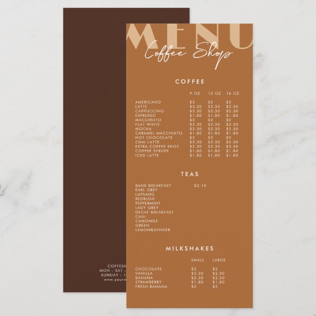 Modern Minimalist Coffee Shop Menu (Front/Back)