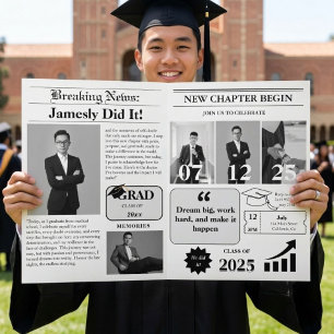 Modern Minimalist College Graduation Newspaper  Invitation