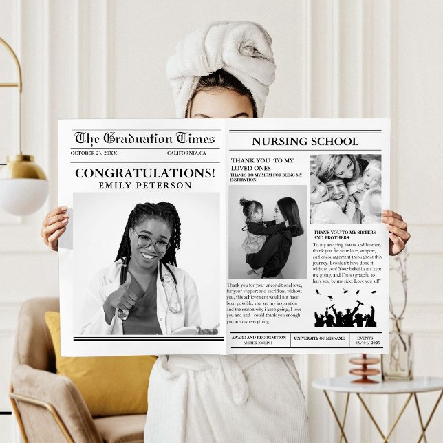 Modern Minimalist College Graduation Newspaper  Invitation (Creator Uploaded)