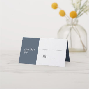 Modern Minimalist Colour Block Blue/White Wedding Place Card