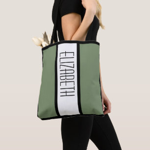 Modern Minimalist Colour Block Custom Name Green Tote Bag