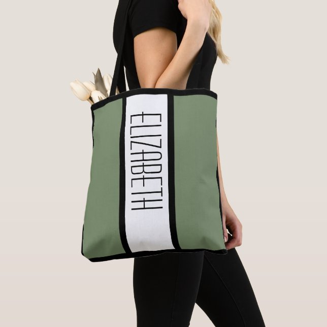 Modern Minimalist Colour Block Custom Name Green  Tote Bag (Close Up)