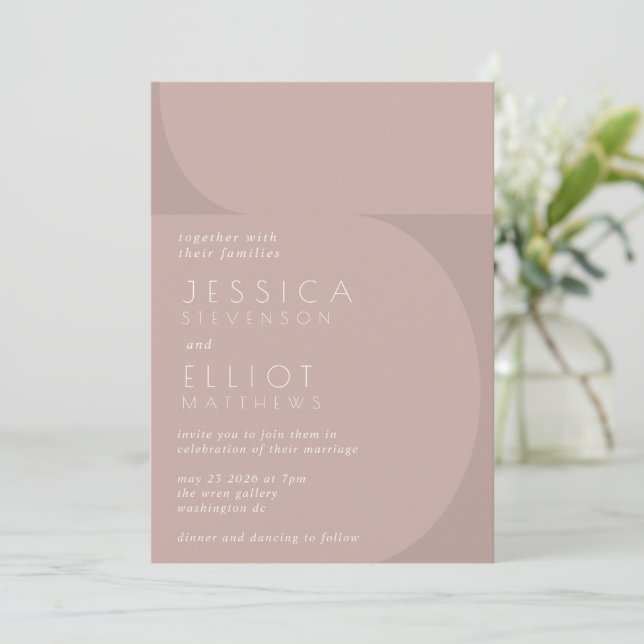 Modern Minimalist Colour Block Mauve Chic Wedding Invitation (Standing Front)