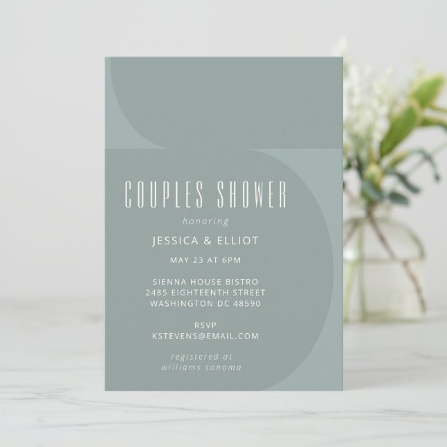 Modern Minimalist Colour Block Teal Couples Shower Invitation (Standing Front)