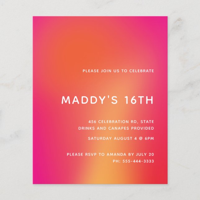 Modern Minimalist Colourful Abstract Sweet 16 Invi (Front)