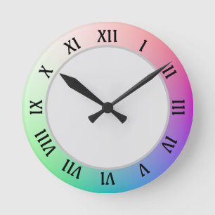Modern, Minimalist Colourful Pastel Rainbow Round Clock