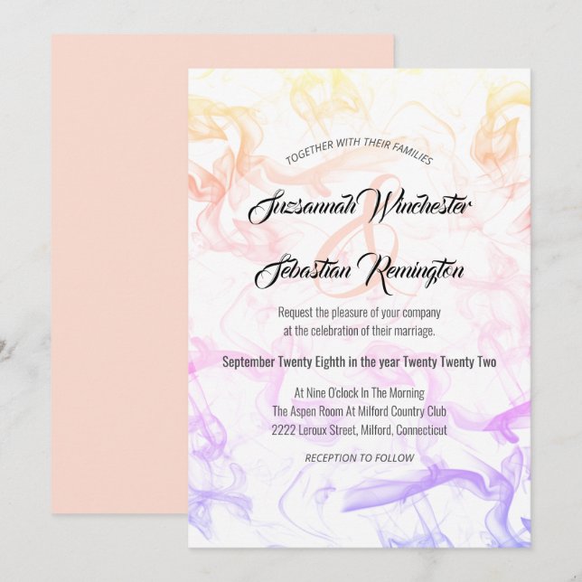 Modern Minimalist Colourful Smokey Mist Wedding  Invitation (Front/Back)