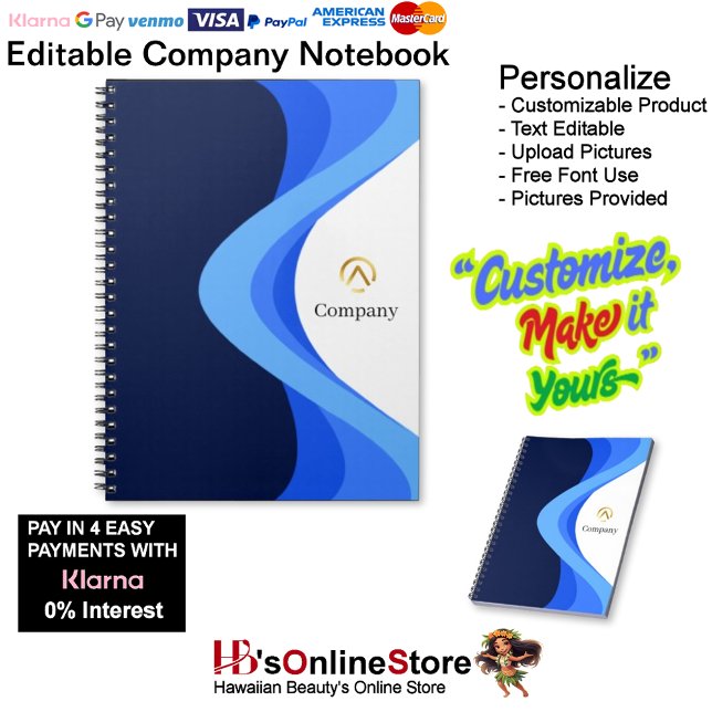 Modern Minimalist Company Blue White Notebook (Modern Minimalist Company Blue White Notebook.)