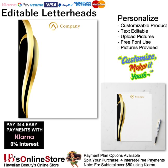 Modern Minimalist Company Gold Black White  Custom Letterhead (Modern Minimalist Company Gold Black White Letterhead.)
