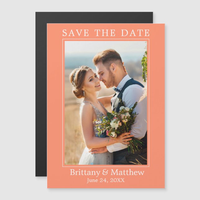 Modern Minimalist Coral Magnetic Save the Date (Front/Back)
