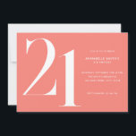 Modern Minimalist Coral Pink 21st Birthday Invitation<br><div class="desc">Modern minimalist 21st birthday invitation featuring simple design with chic typography and elegant script.</div>