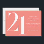 Modern Minimalist Coral Pink 21st Birthday Invitation<br><div class="desc">Modern minimalist 21st birthday invitation featuring simple design with chic typography and elegant script.</div>