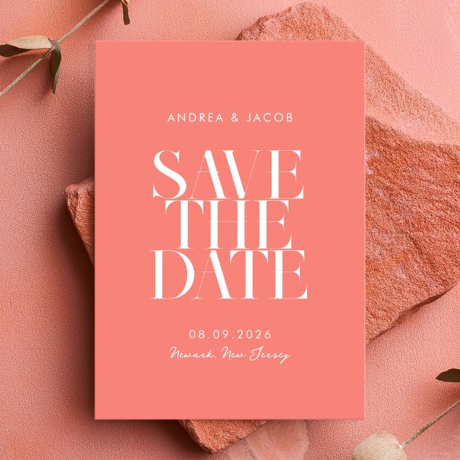 Modern Minimalist Coral Pink Chic Wedding Save The Date (Creator Uploaded)