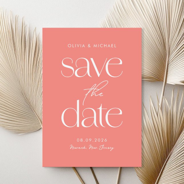 Modern Minimalist Coral Pink Chic Wedding Save The Date (Creator Uploaded)