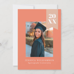 Modern Minimalist Coral Pink Ribbon Grad Photo Announcement