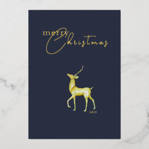 Modern Minimalist Corporate Christmas Reindeer  Foil Holiday Card