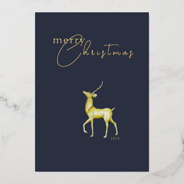 Modern Minimalist Corporate Christmas Reindeer  Foil Holiday Card (Front)