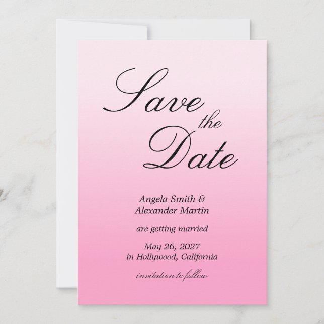 Modern Minimalist Cotton Candy Pink Gradient Save The Date (Front)