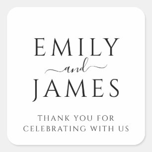 Modern Minimalist Couple Names Wedding Thank You Square Sticker