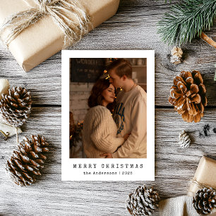 Modern Minimalist Couple Photo Black Christmas Holiday Card