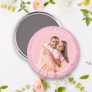 Modern Minimalist Couple Photo Pink Wedding Favour Magnet