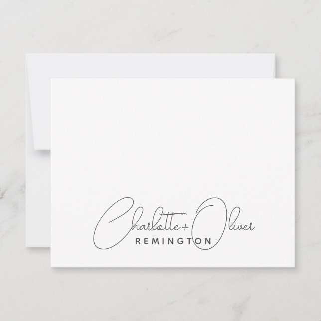 Modern Minimalist Couple Script Name Monogram Card (Front)