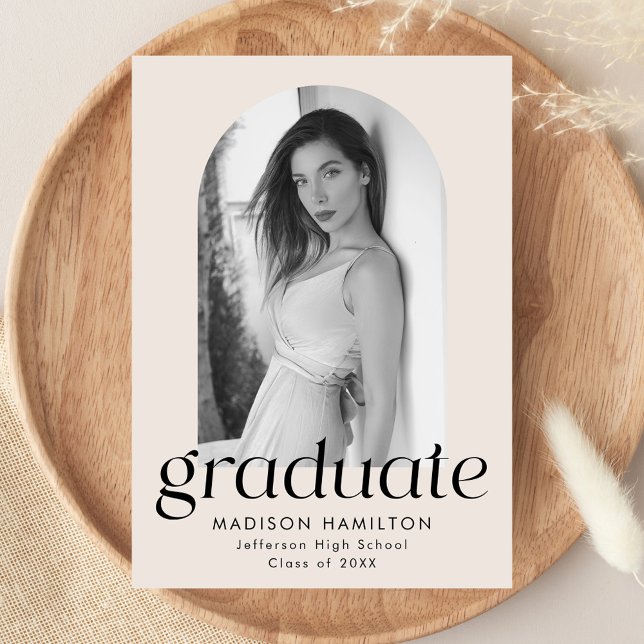 Modern Minimalist Cream Arch Photo Graduation Announcement (Creator Uploaded)