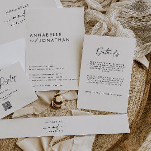 Modern Minimalist Cream & Black Script Wedding  Enclosure Card