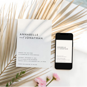 Modern Minimalist Cream & Black Script Wedding Invitation