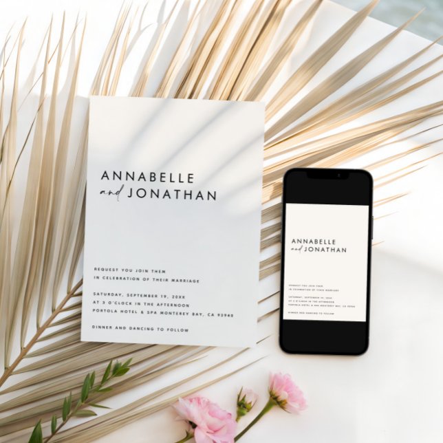 Modern Minimalist Cream & Black Script Wedding  Invitation (Creator Uploaded)