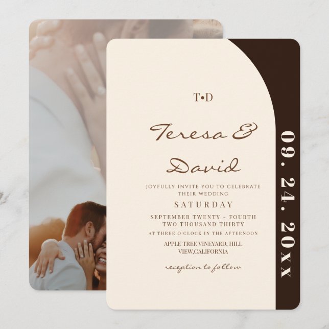 Modern Minimalist Cream & Chocolate Brown Wedding Invitation (Front/Back)