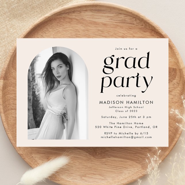 Modern Minimalist Cream Photo Graduation Party Invitation (Creator Uploaded)
