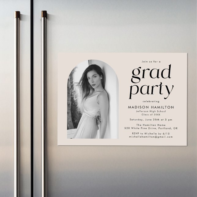 Modern Minimalist Cream Photo Graduation Party Magnetic Invitation (Creator Uploaded)