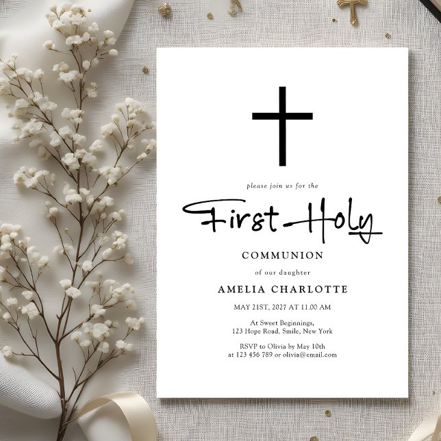 Modern Minimalist Cross First Communion Invitation (Creator Uploaded)